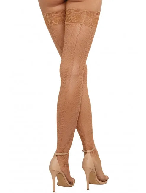 Grossiste lingerie Bas résille chairs autofixants effet coutures et jarretières dentelle