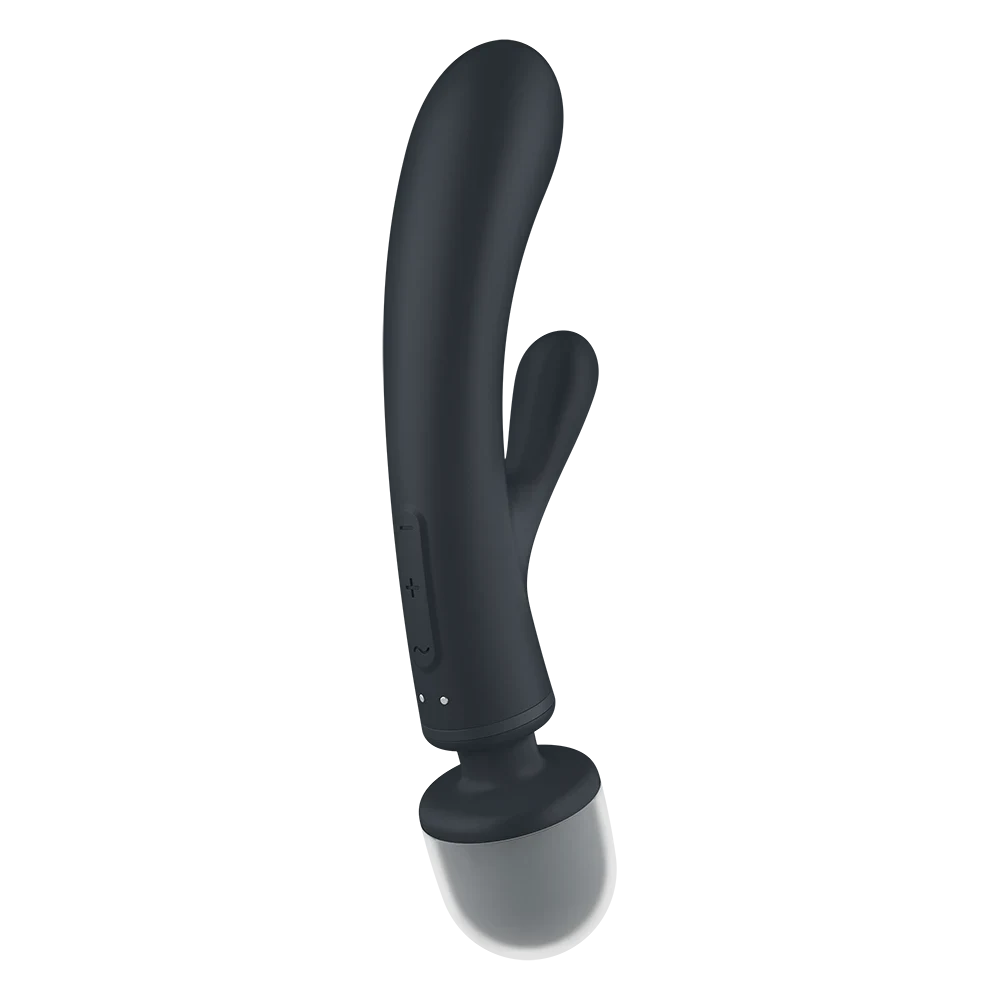 Vibromasseur rabbit noir USB, silicone doux, étanche.