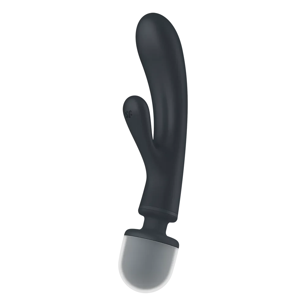 Vibromasseur rabbit noir USB, silicone doux, étanche.