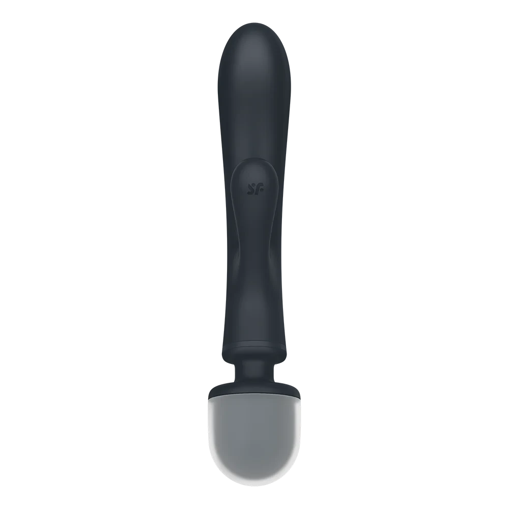 Duo vibromasseur Rabbit et wand noir en silicone, rechargeable USB, pour plaisir intense et polyvalent.