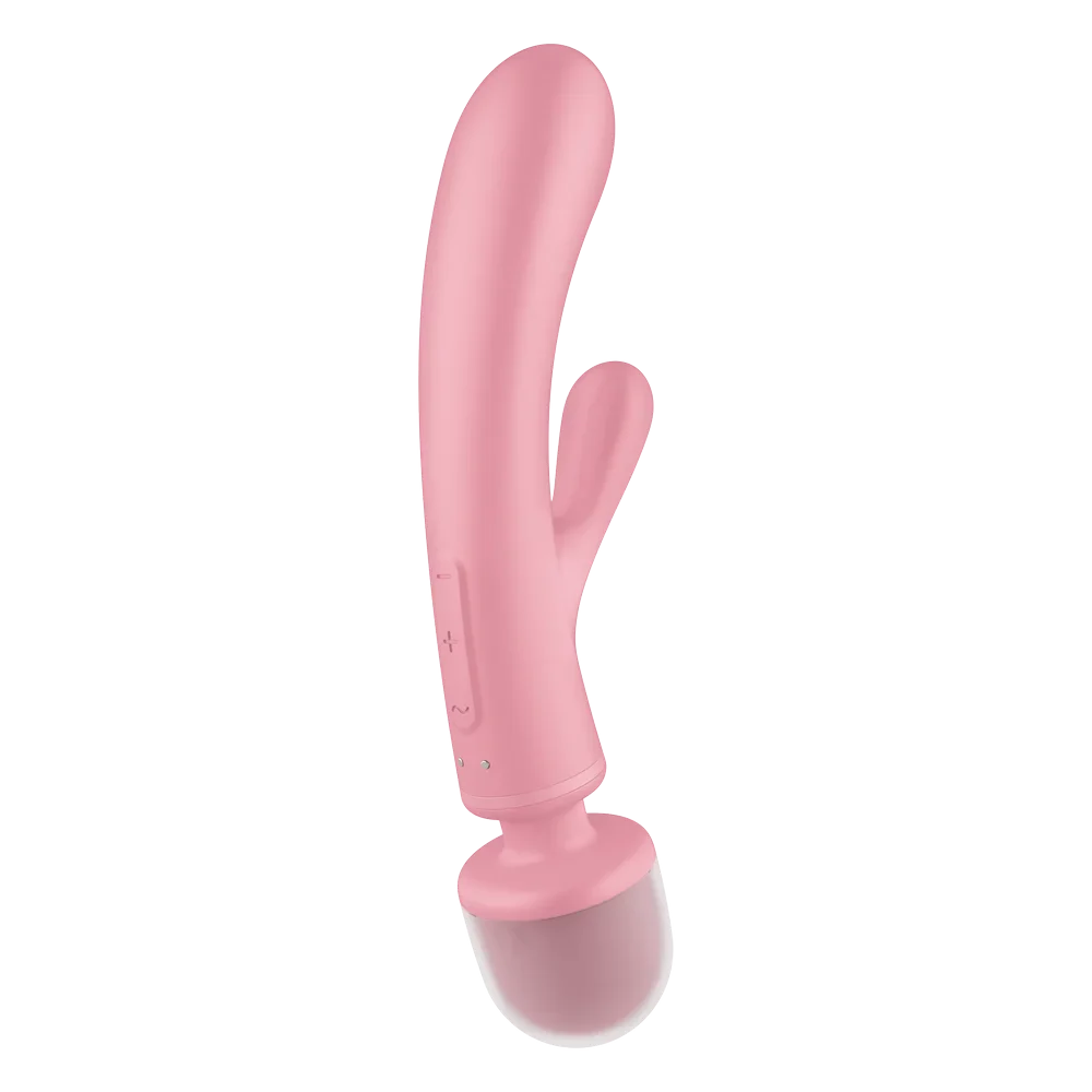 Vibromasseur rose 2-en-1 rabbit et wand, silicone doux, rechargeable USB, waterproof.