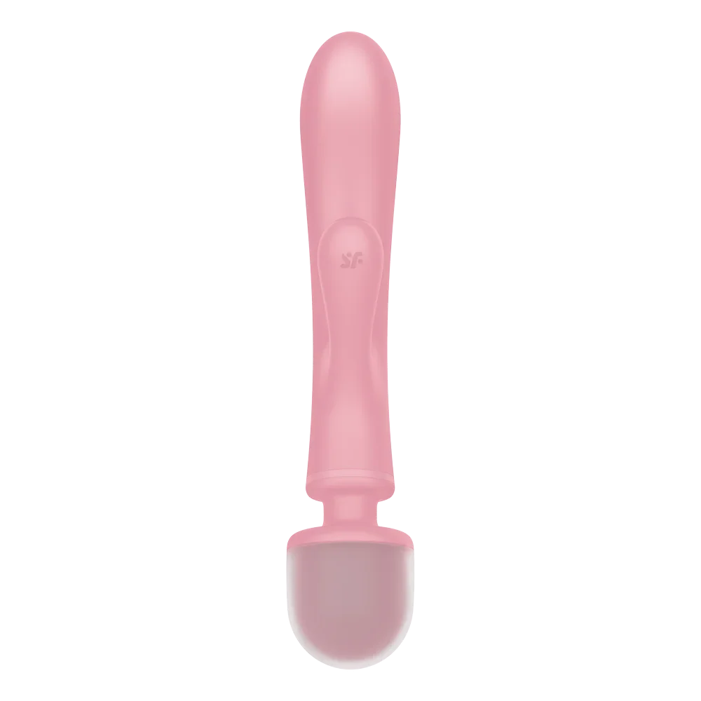 Vibromasseur wand rabbit rose en silicone doux, multifonction et USB pour stimulation intense.