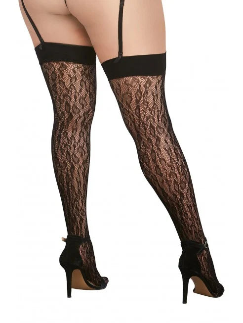 Bas grande taille noir en résille avec motif léopard.