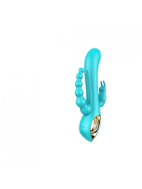 Vibromasseur rabbit bleu avec chapelet vibrant - TOZ-024BLU