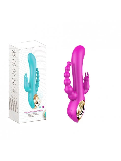 Vibromasseur Rabbit rose avec chapelet vibrant - TOZ-024BPNK