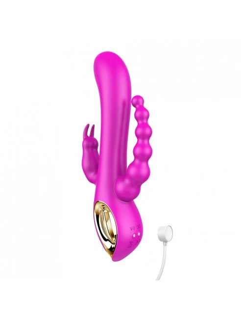 Vibromasseur Rabbit rose avec chapelet vibrant - TOZ-024BPNK
