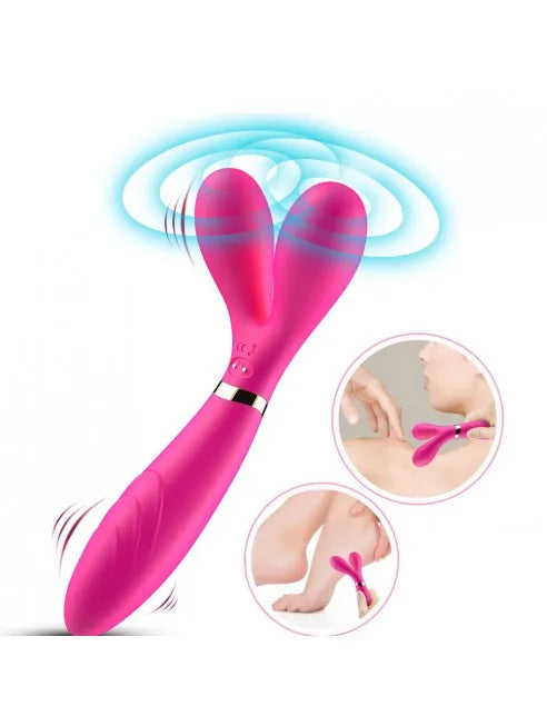 Vibromasseur Wand rose en forme de Y avec 3 moteurs - USK-W04PNK