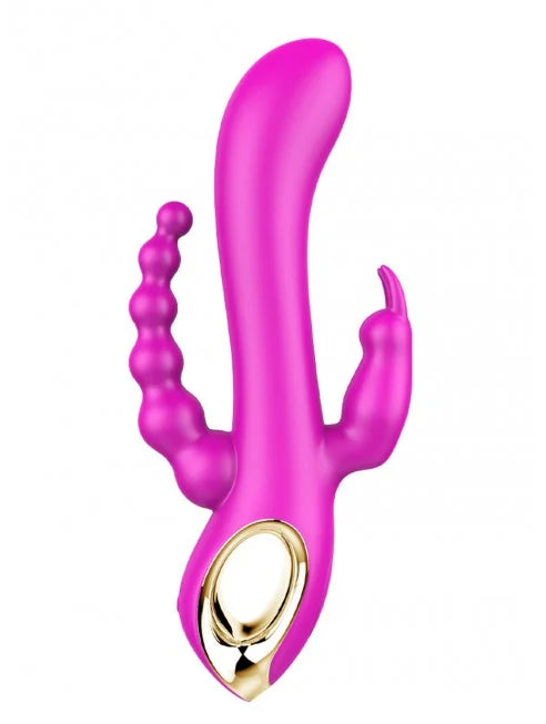 Vibromasseur Rabbit rose avec chapelet vibrant - TOZ-024BPNK