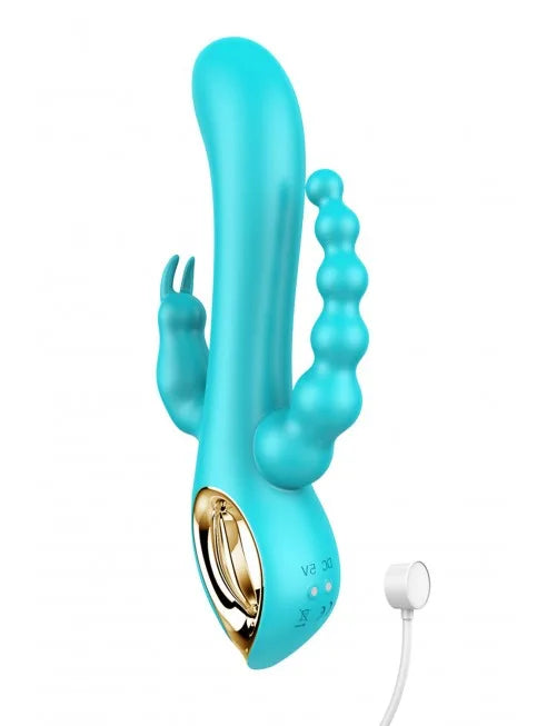 Vibromasseur rabbit bleu avec chapelet vibrant - TOZ-024BLU