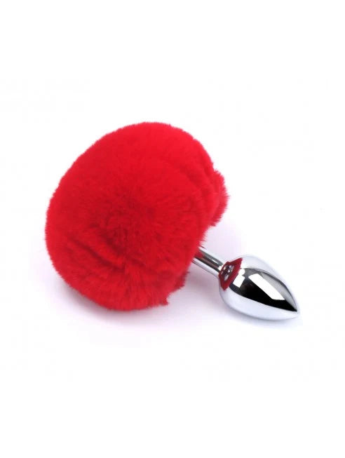 Plug anal aluminium avec pompon rouge Taille S - RY-001+MPJ-018RED
