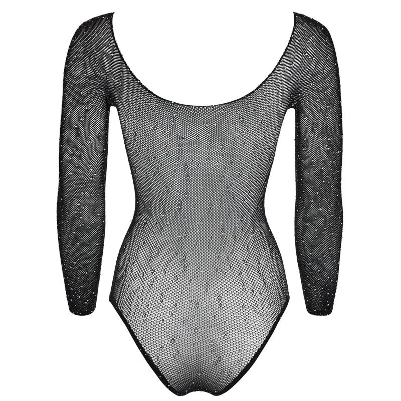 Body string à manches longues en résille avec strass