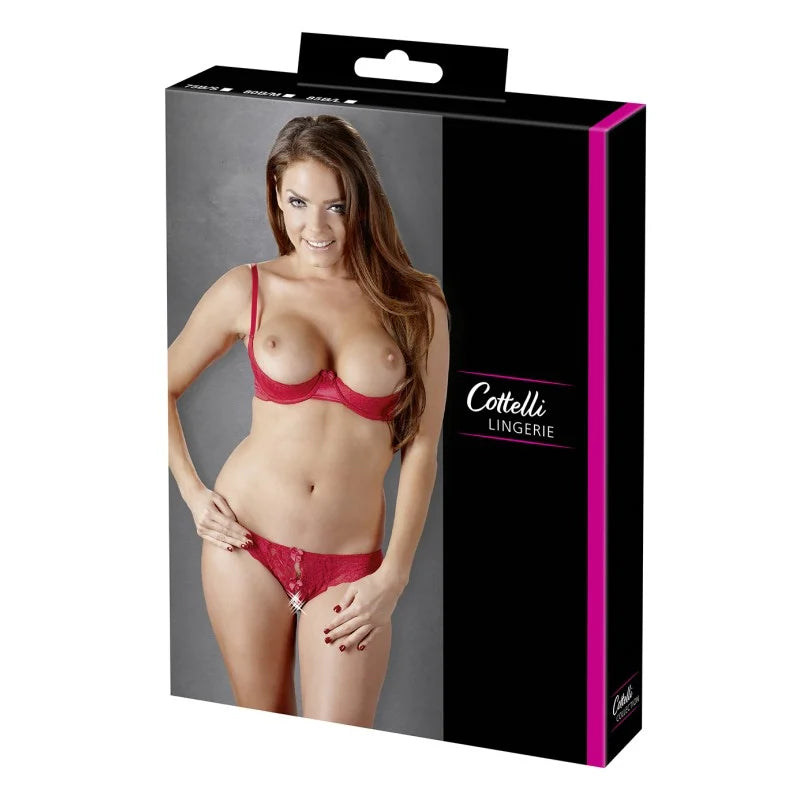 Soutien-gorge demi seins avec armatures et son string ouvert