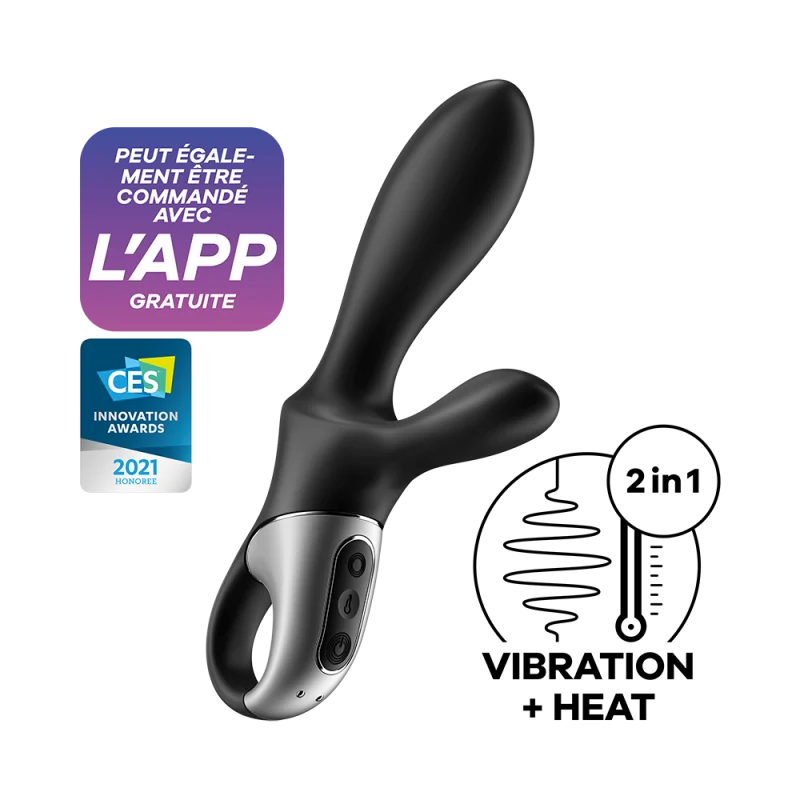 Vibromasseur rabbit noir USB, chauffant et connecté Heat Climax+ Satisfyer