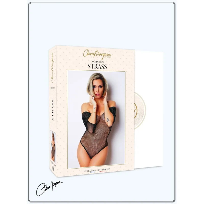 Body noir avec manches 3/4 - Le Numéro 2 - Collection Strass