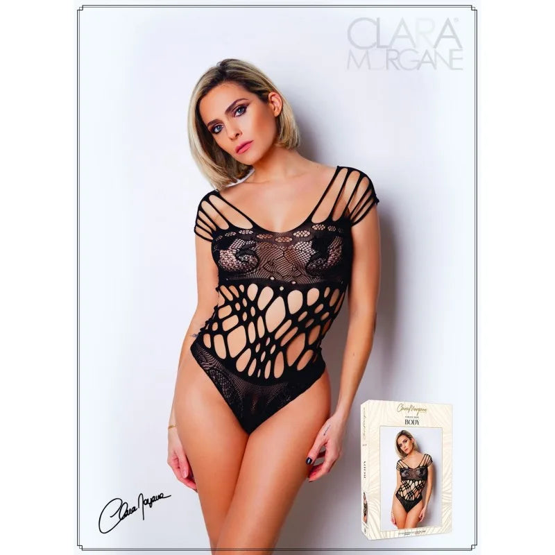 Body noire en résille et lanières - Le Numéro 1 - Collection Body