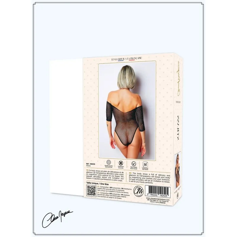 Body noir avec manches 3/4 - Le Numéro 2 - Collection Strass
