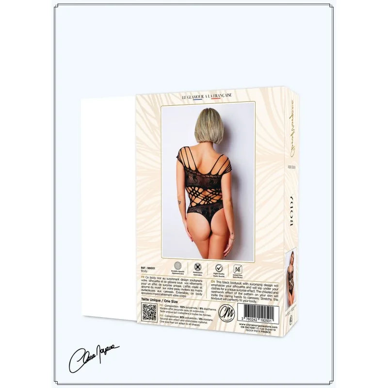 Body noire en résille et lanières - Le Numéro 1 - Collection Body
