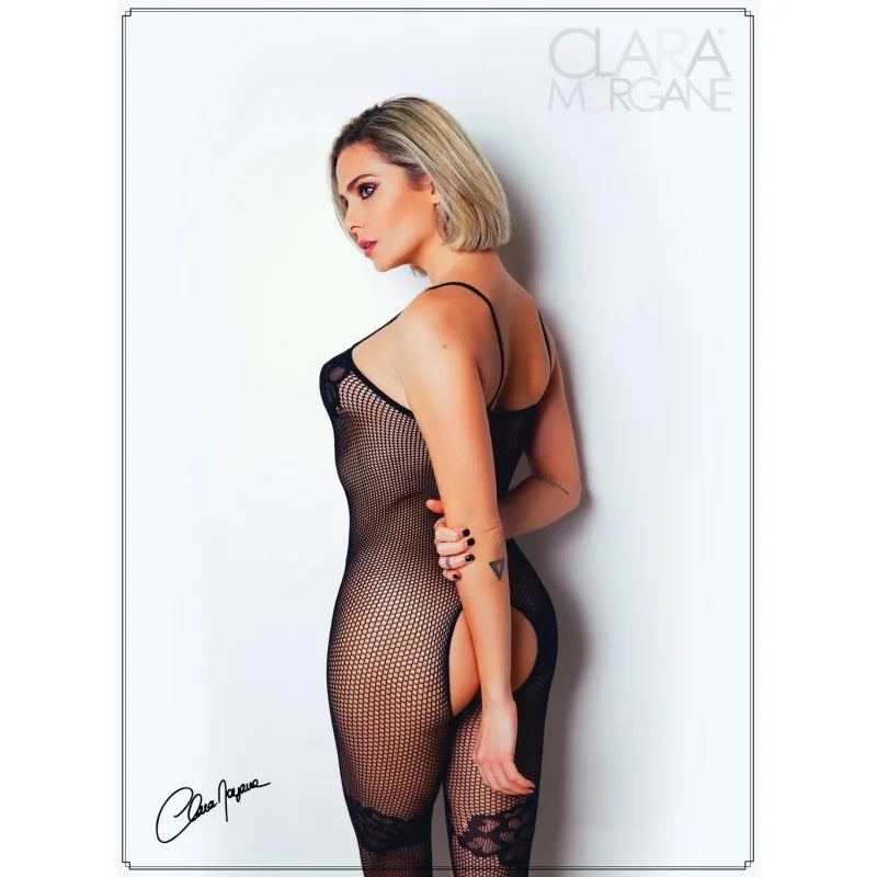 Bodystocking résille noire avec fine bretelles - Le Numéro 6 - Collection Bodystocking