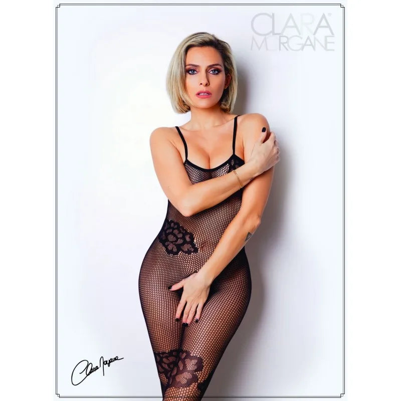 Bodystocking résille noire avec fine bretelles - Le Numéro 6 - Collection Bodystocking