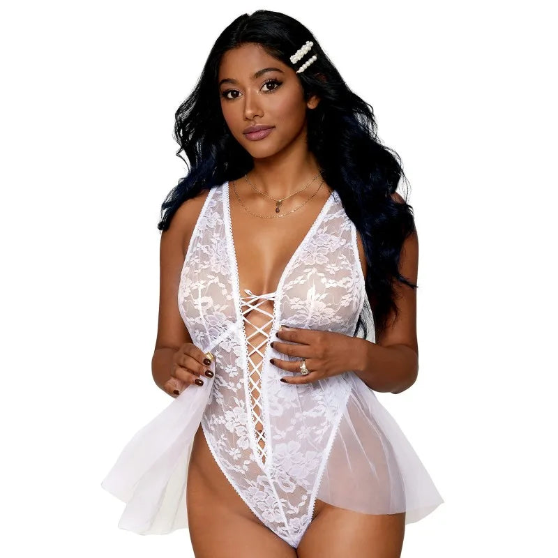 Body dentelle blanc avec tulle amovible