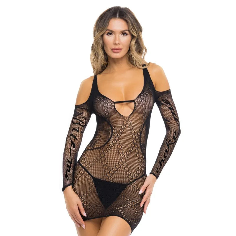 Robe résille noire "Bite Me & Choke Me"