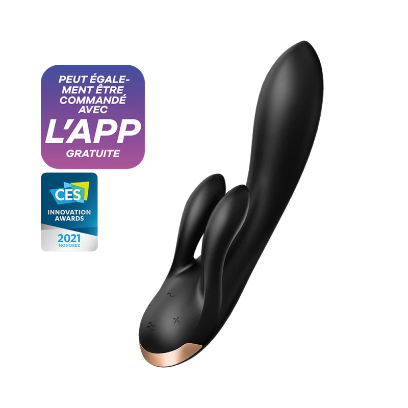Vibromasseur rabbit noir double stimulation clitoris Double Flex Satisfyer