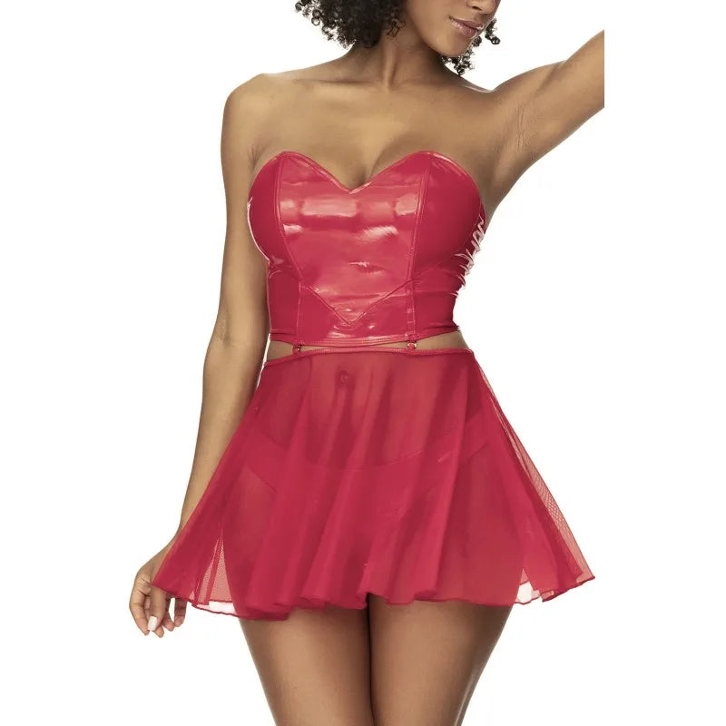 Ensemble lingerie Deux Pièces "Wet Look" Rouge