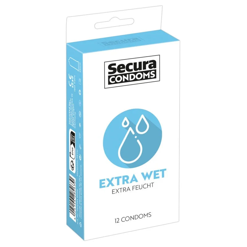 Préservatifs extra lubrifiés, en latex x12 avec réservoir Extra Wet 53 mm