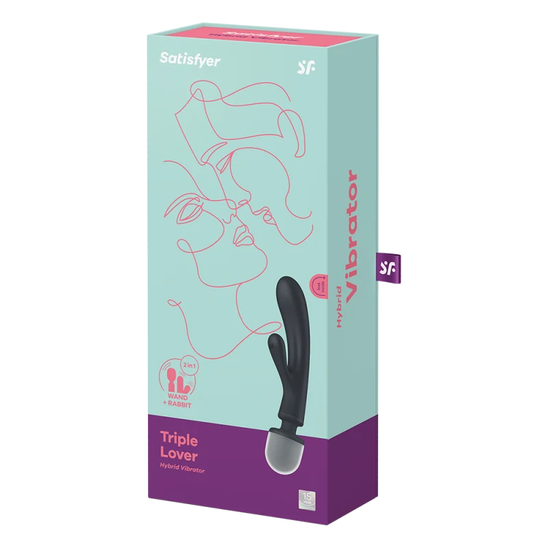 2 en 1 Vibromasseur rabbit et wand noir USB Triple Lover Satisfyer