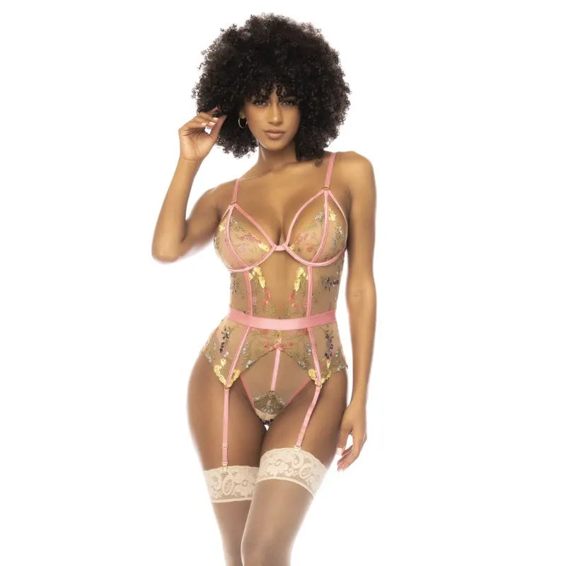 Body guépiÚre avec dentelle brodée florale Sydney, porte jarretelles réglables et détachables - MAL8821PKGD