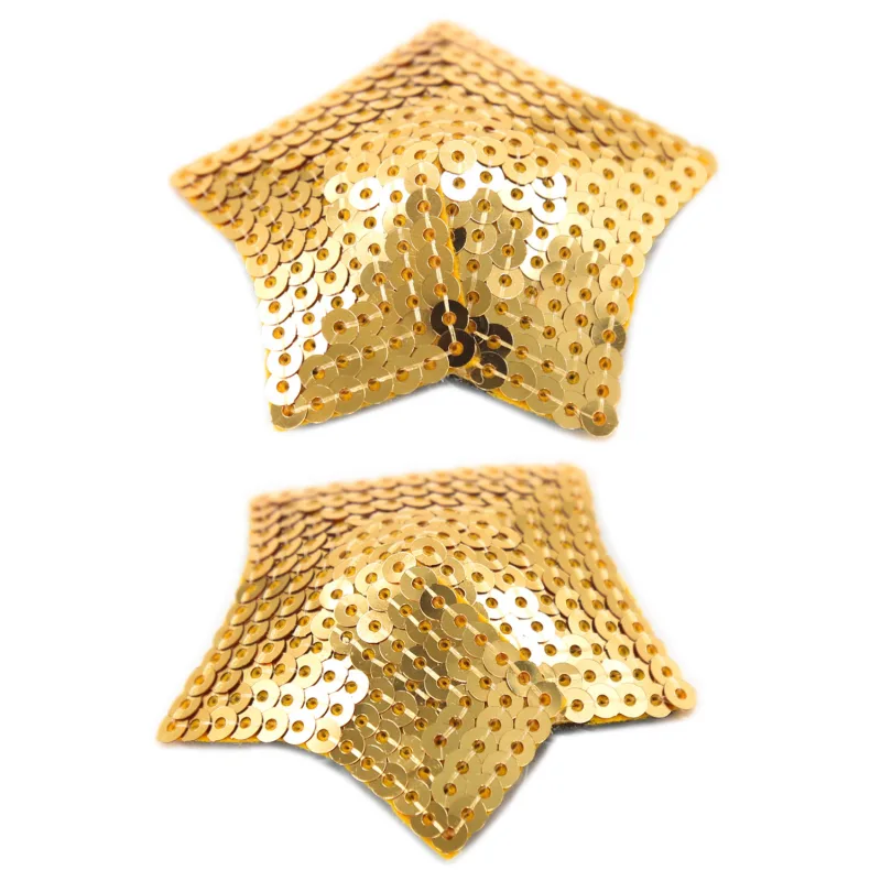 Paire de cache tétons adhésifs étoile pailletée sequin doré