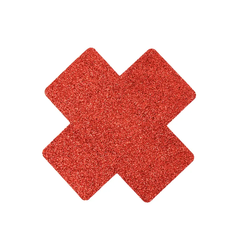 Paire de cache tétons adhésifs croix pailletée rouge