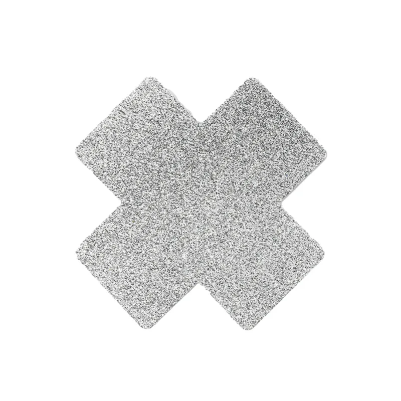 Paire de cache tétons adhésifs croix pailletée blanc