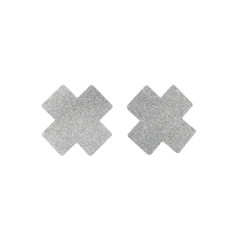 Paire de cache tétons adhésifs croix pailletée blanc