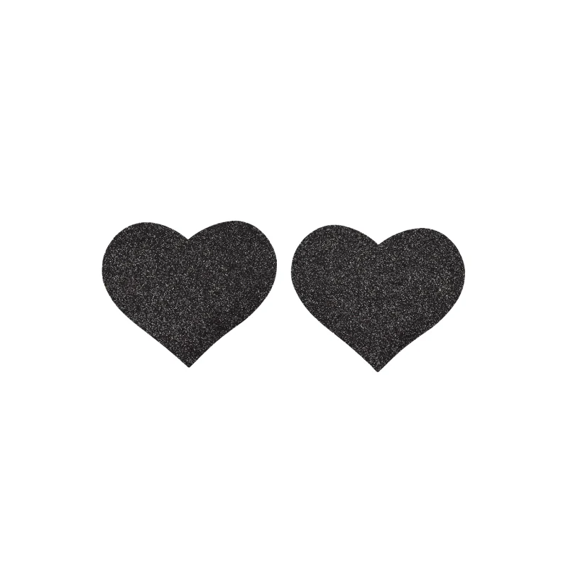 Paire de cache tétons adhésifs coeur pailleté noir