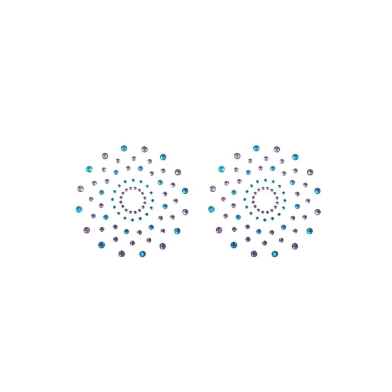 Paire de cache tétons adhésifs strass bleu et violet