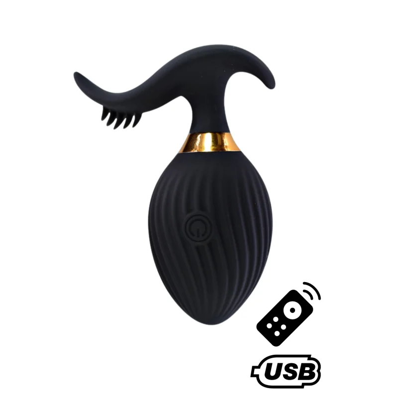 WAVE +, Un Œuf vibrant noir USB avec stimulation clitoridienne, doté d'une télécommande