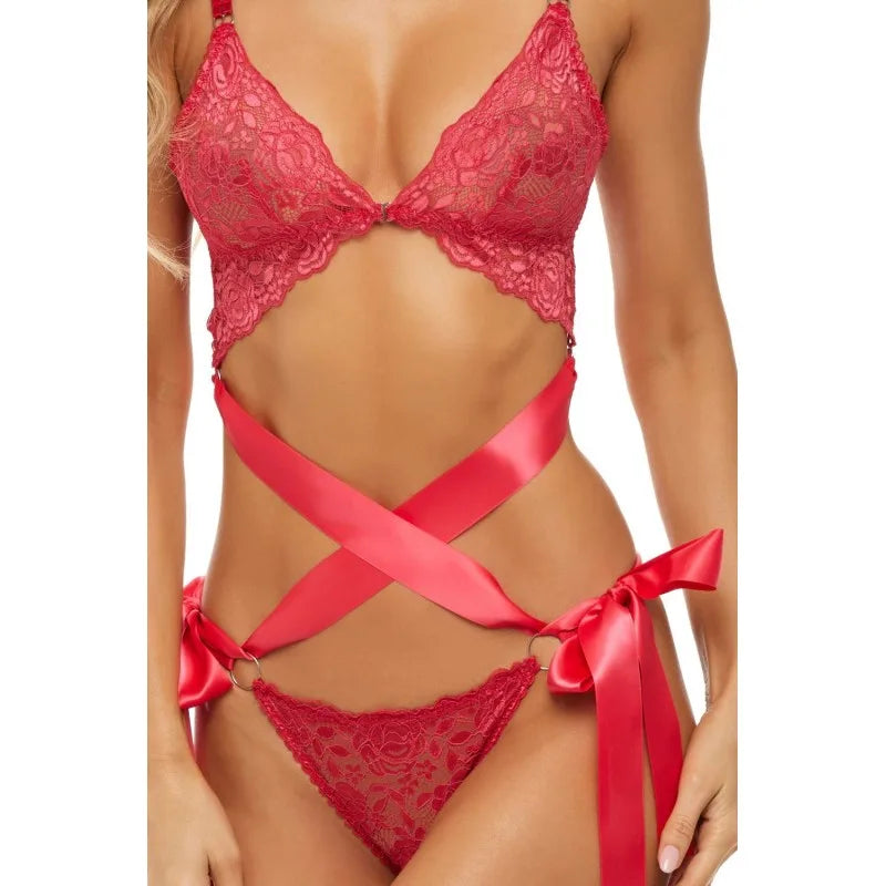 Ensemble 2 pièces dentelle rouge