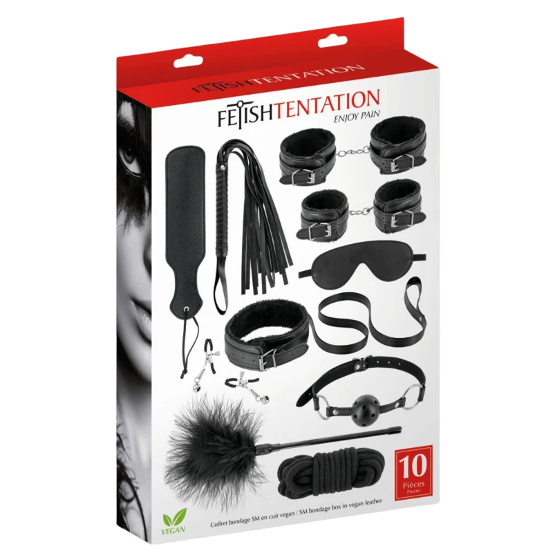 Coffret BDSM 10 produits en cuir vegan Fetish tentation