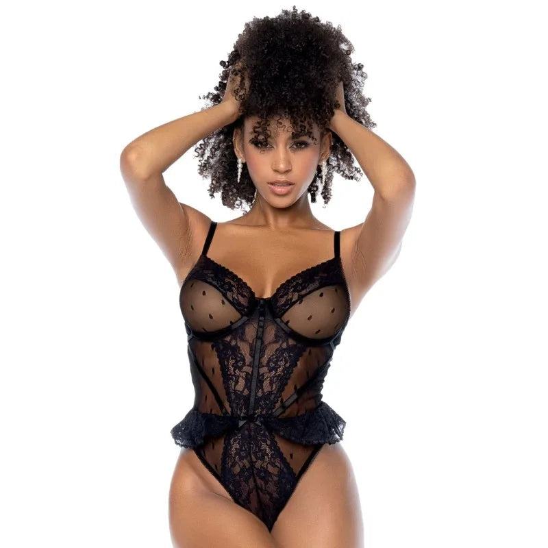 Body string noir à l'illusion corset