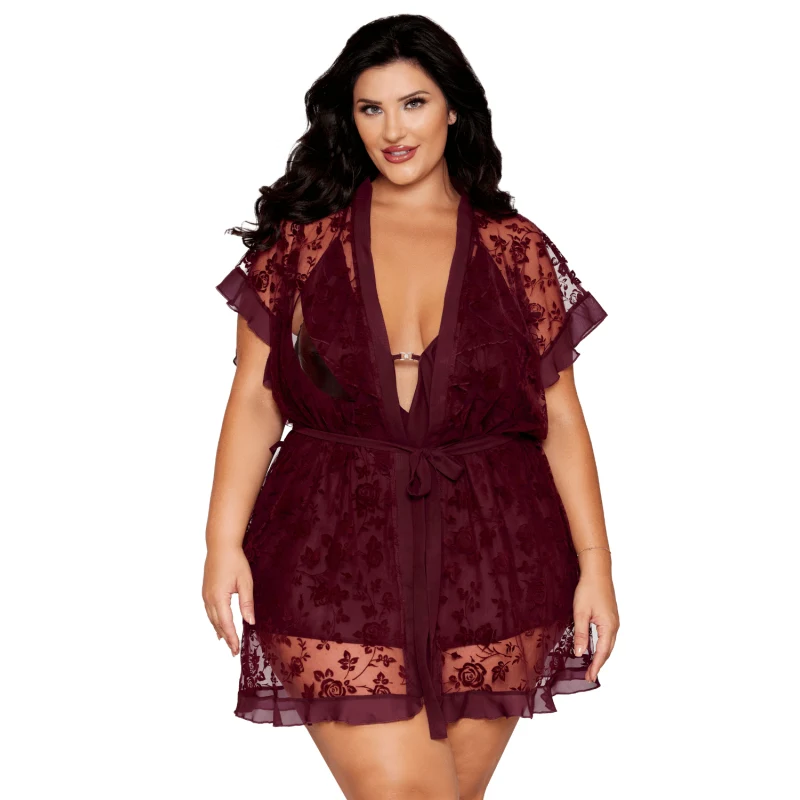 Nuisette et peignoir grande taille couleur aubergine