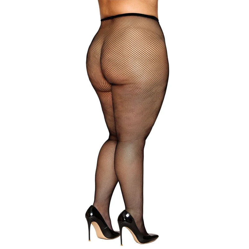 Collant résille grande taille fine maille noir