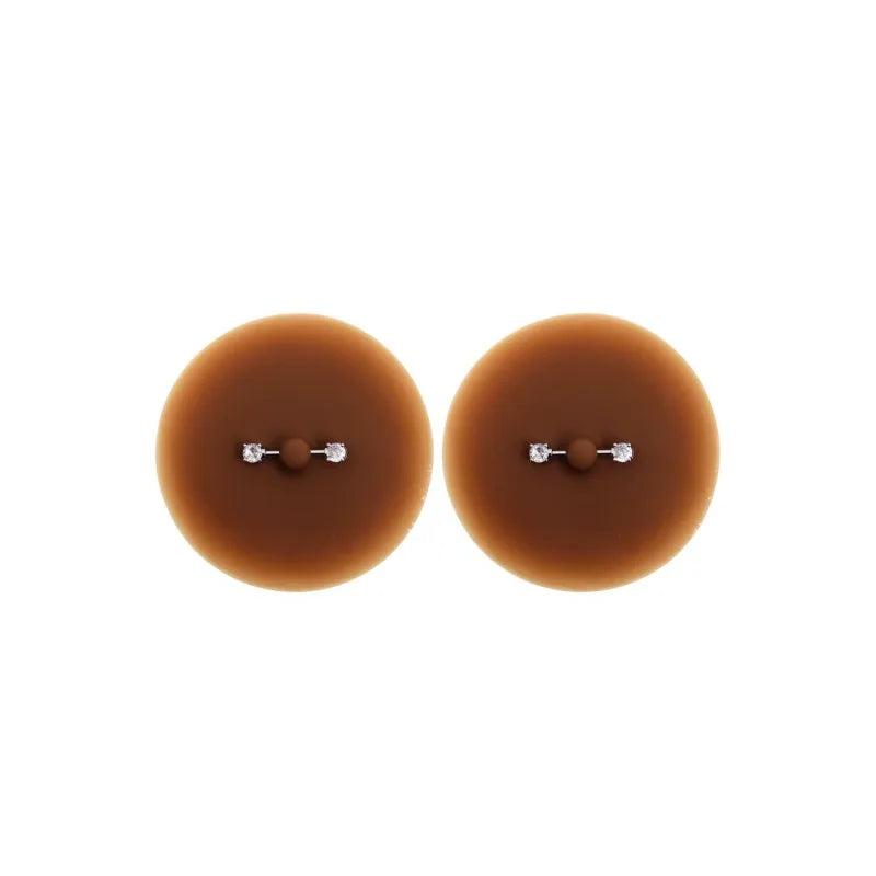 Paire de cache-tétons piercing barre faux diamant peau foncée