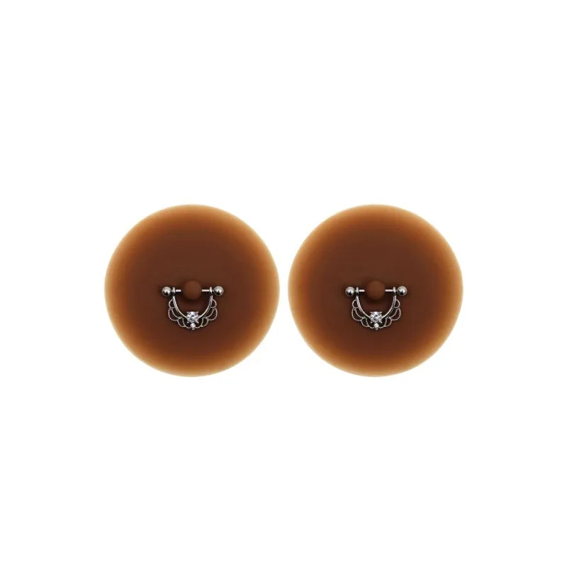 Paire de cache-tétons piercing barre demi-anneau faux diamant peau foncée