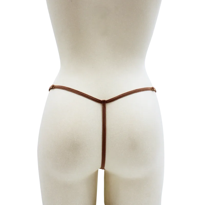 String en dentelle taupe ouvert avec chaînes dorées