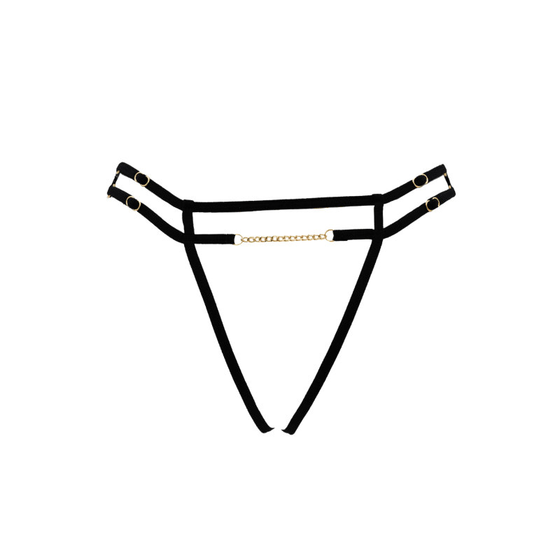 String noir avec bijou couleur aléatoire et chaîne dorée