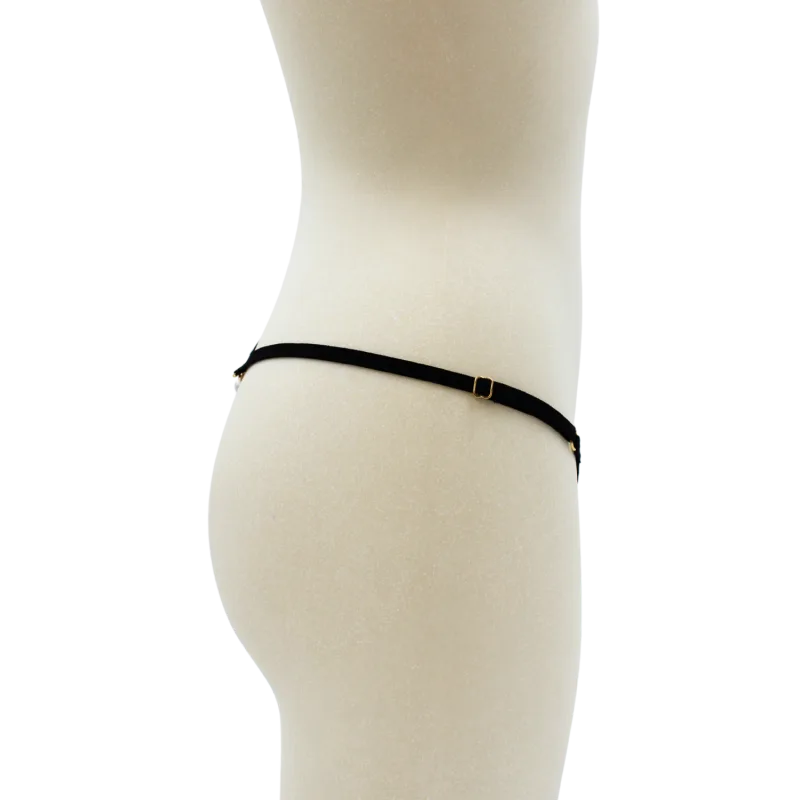 String noir avec bijou perle & strass dorés