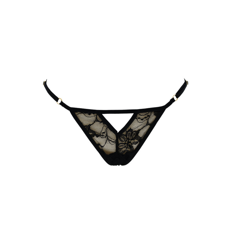 String noir avec bijou perle & strass dorés