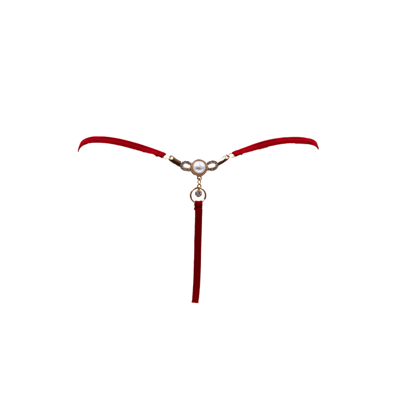 String rouge avec bijou perle & strass dorés