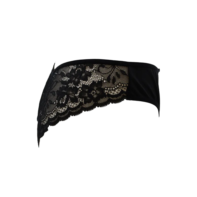 Culotte noire en dentelle avec nœud en satin